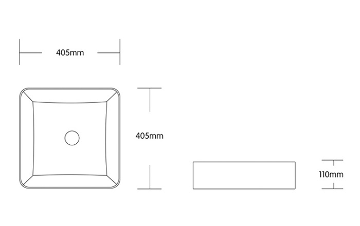 Azure Ceramic Above Counter Basin Black Technical Drawing