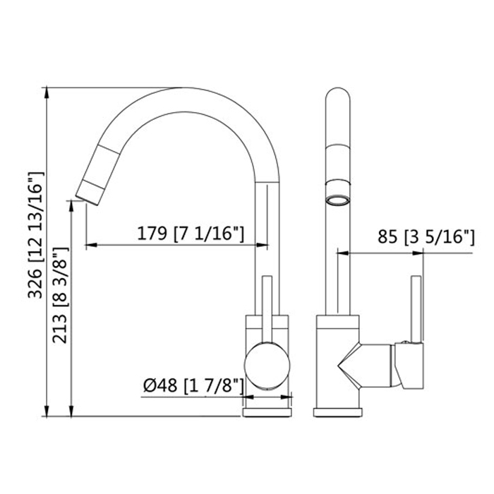 Classic Kitchen Sink Mixer Technical Drawing