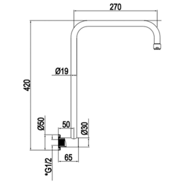 La Pre Hi Rise Shower Arm Drawing