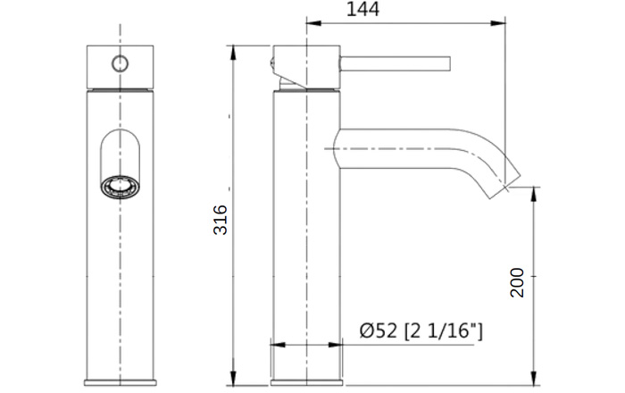 La Pre Tower Basin Mixer Tap Technical Drawing