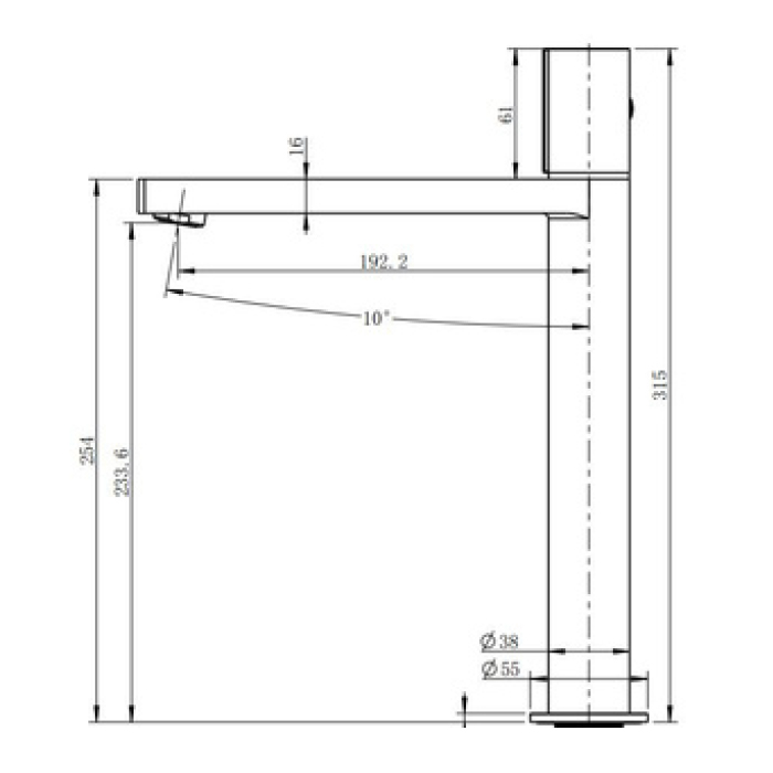 Massa Tower Basin Mixer Technical Drawing
