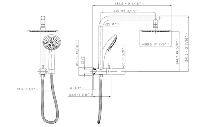Rotto Twin Shower Set Technical Drawing