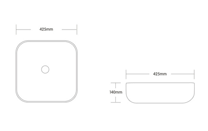 Vida Ceramic Above Counter Basin White Technical Drawing